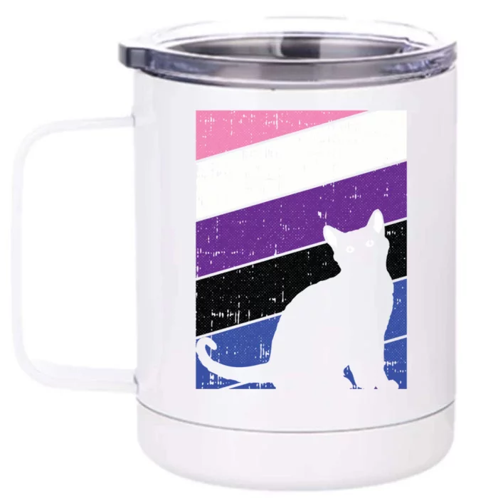 Black Cat Genderfluid Pride Kitten Lover Lgbtq Proud Ally Funny Gift Front & Back 12oz Stainless Steel Tumbler Cup