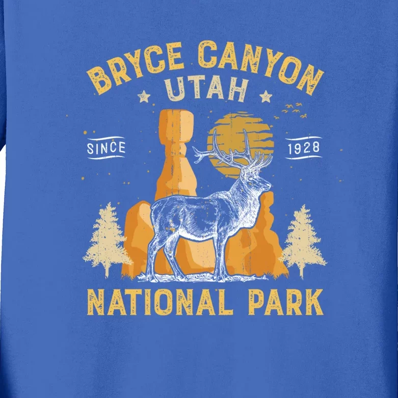 Bryce Canyon Gift National Park Vintage Utah Deer Gift Kids Long Sleeve Shirt