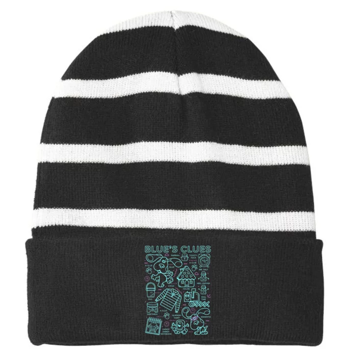 Blue's Clues Group Shot Outline Collage Striped Beanie with Solid Band