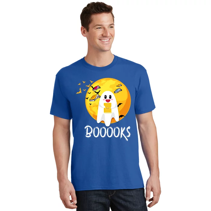 Booooks Cute Ghost Reading Books Teacher Librarian Halloween Cute Gift T-Shirt