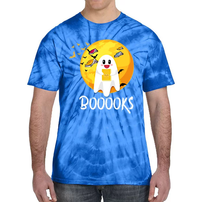 Booooks Cute Ghost Reading Books Teacher Librarian Halloween Cute Gift Tie-Dye T-Shirt