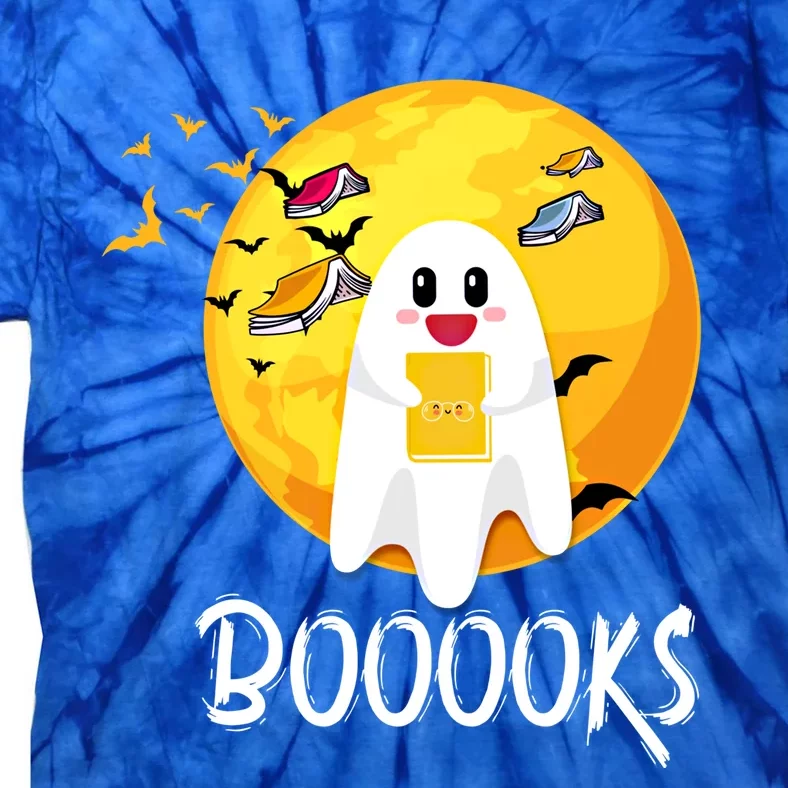 Booooks Cute Ghost Reading Books Teacher Librarian Halloween Cute Gift Tie-Dye T-Shirt