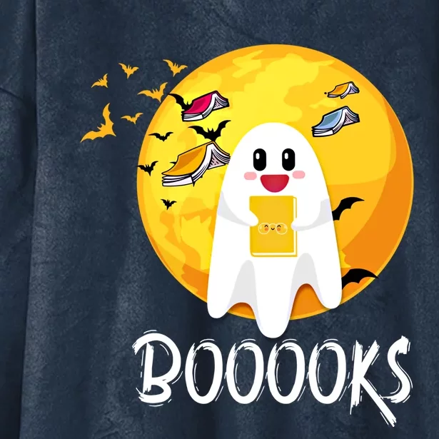 Booooks Cute Ghost Reading Books Teacher Librarian Halloween Cute Gift Hooded Wearable Blanket