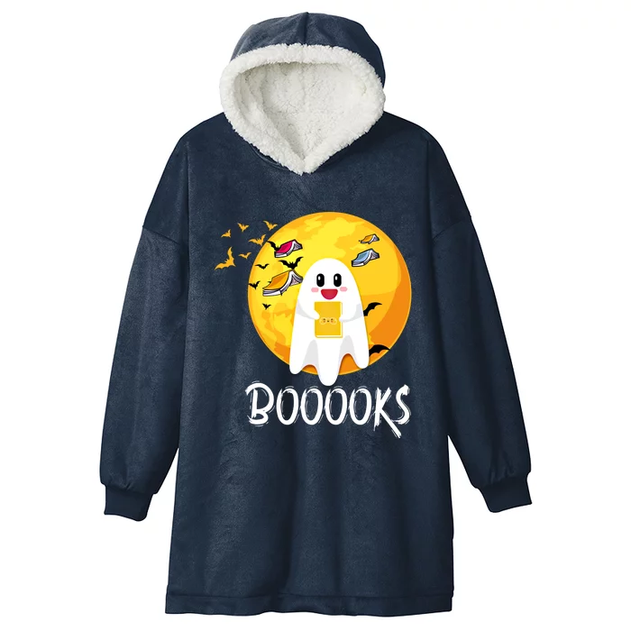 Booooks Cute Ghost Reading Books Teacher Librarian Halloween Cute Gift Hooded Wearable Blanket