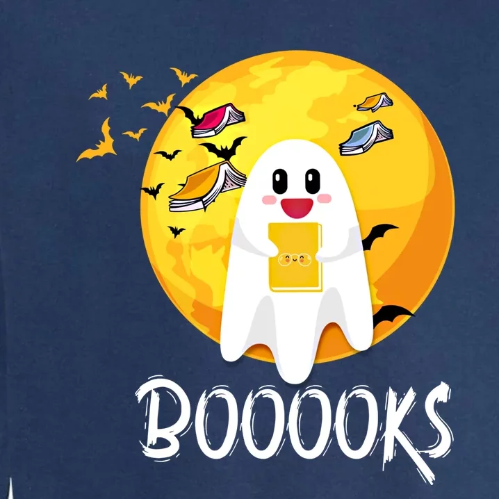 Booooks Cute Ghost Reading Books Teacher Librarian Halloween Cute Gift Garment-Dyed Sweatshirt