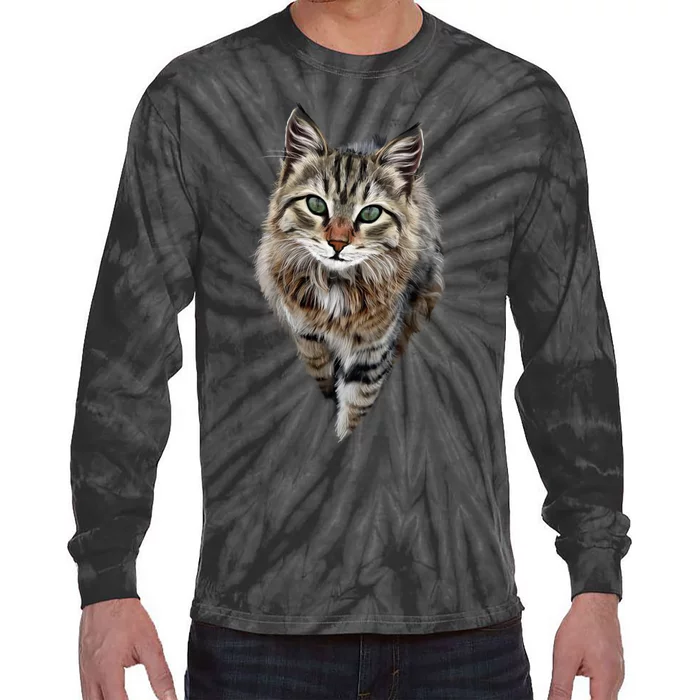 Brown Cat Green Eyes Cats Gifts Tie-Dye Long Sleeve Shirt