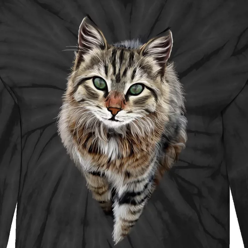 Brown Cat Green Eyes Cats Gifts Tie-Dye Long Sleeve Shirt