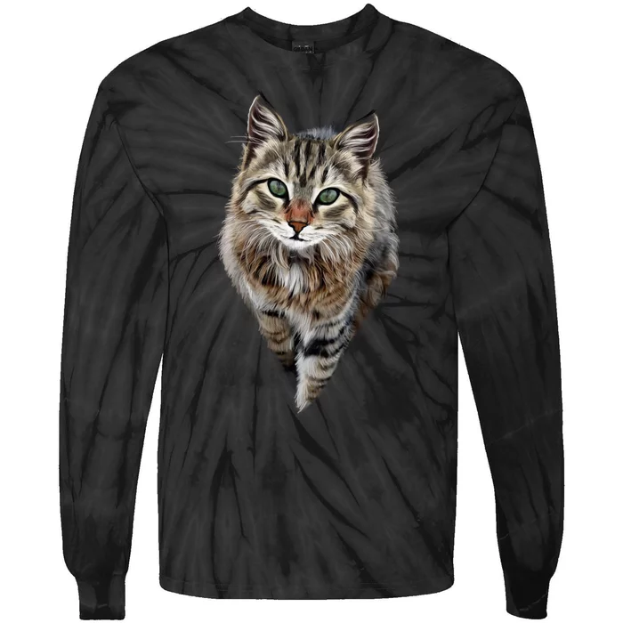 Brown Cat Green Eyes Cats Gifts Tie-Dye Long Sleeve Shirt