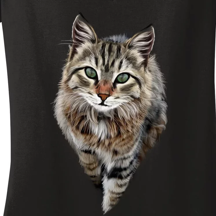 Brown Cat Green Eyes Cats Gifts Women's V-Neck T-Shirt