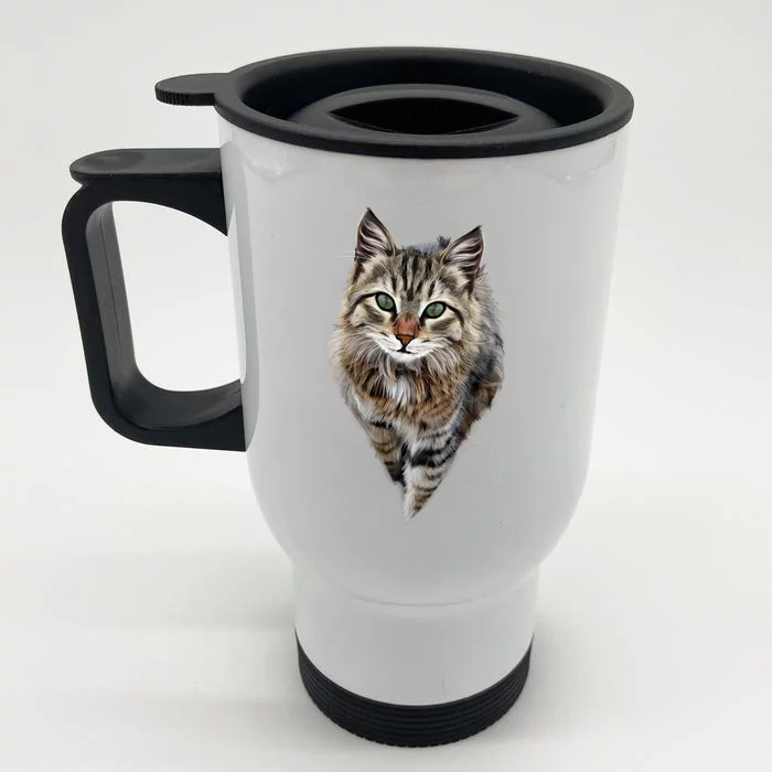 Brown Cat Green Eyes Cats Gifts Front & Back Stainless Steel Travel Mug