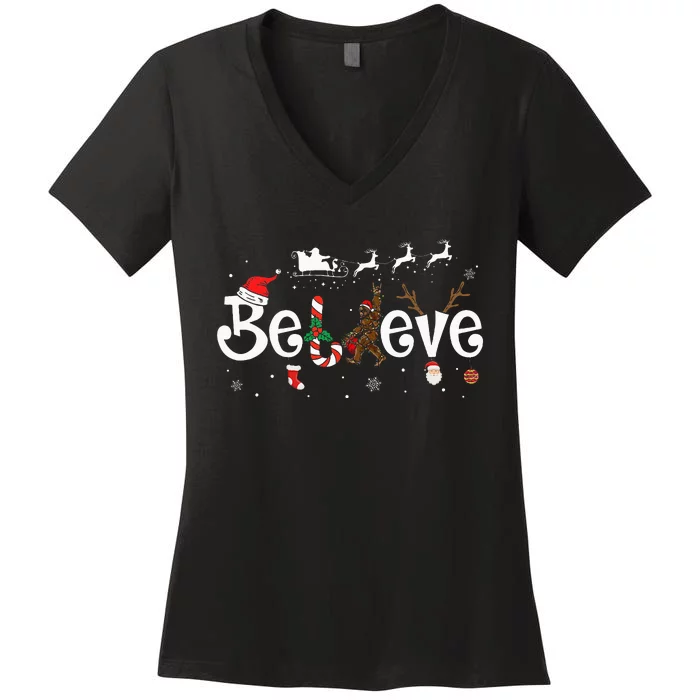 Bigfoot Christmas Gifts For Funny Christmas Women's V-Neck T-Shirt