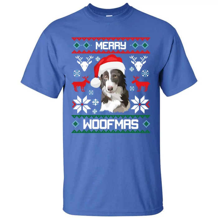 Border Collie Gift For Merry Christmas Woofmas Clothes Gift Tall T-Shirt