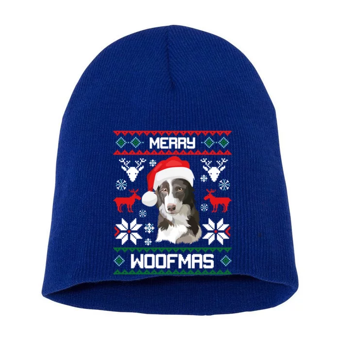 Border Collie Gift For Merry Christmas Woofmas Clothes Gift Short Acrylic Beanie