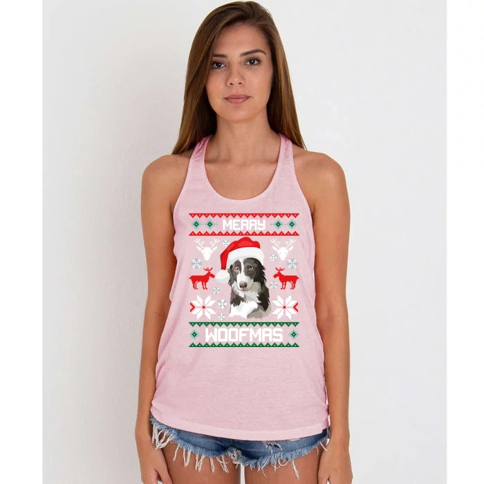 Border Collie Gift For Merry Christmas Woofmas Clothes Gift Women's Knotted Racerback Tank