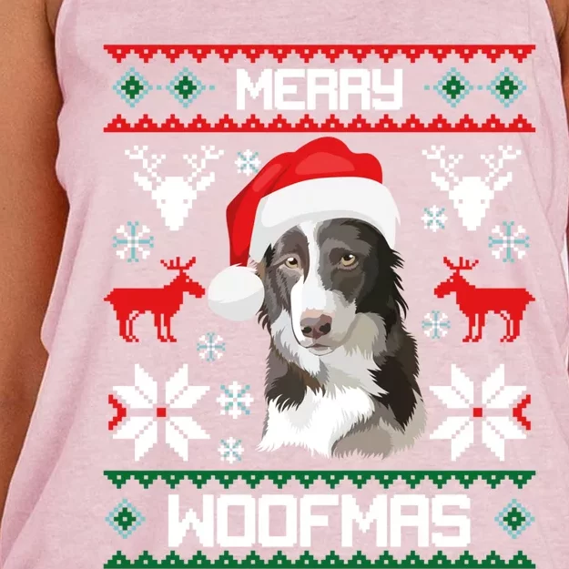 Border Collie Gift For Merry Christmas Woofmas Clothes Gift Women's Knotted Racerback Tank