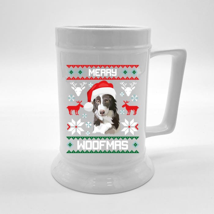 Border Collie Gift For Merry Christmas Woofmas Clothes Gift Front & Back Beer Stein