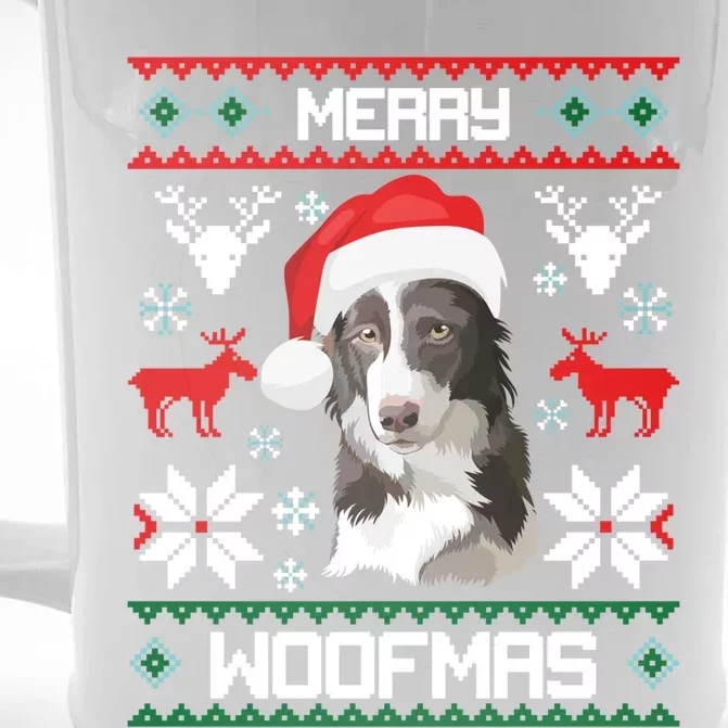 Border Collie Gift For Merry Christmas Woofmas Clothes Gift Front & Back Beer Stein