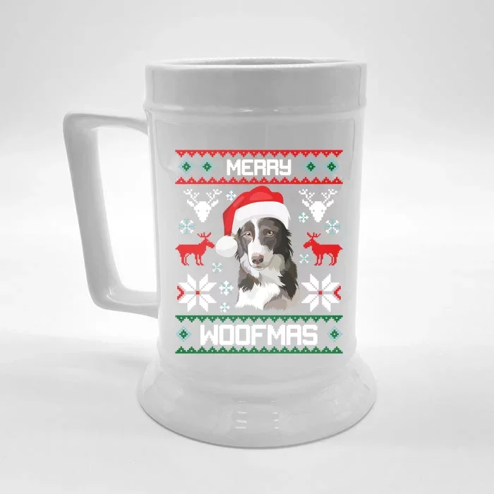 Border Collie Gift For Merry Christmas Woofmas Clothes Gift Front & Back Beer Stein