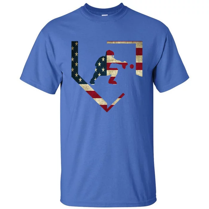 Baseball Catcher Gear Gift American Flag Baseballin Gift Tall T-Shirt