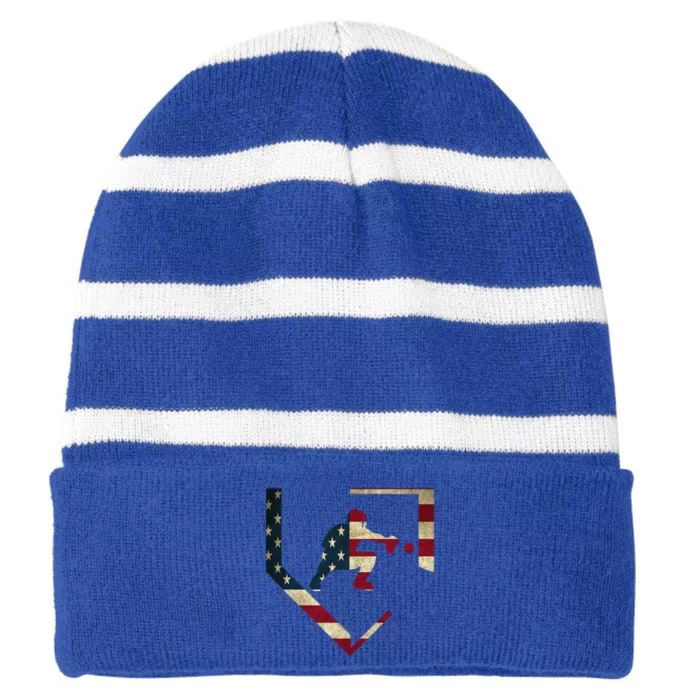 Baseball Catcher Gear Gift American Flag Baseballin Gift Striped Beanie with Solid Band