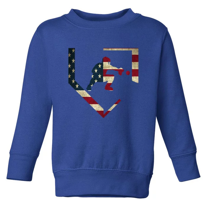 Baseball Catcher Gear Gift American Flag Baseballin Gift Toddler Sweatshirt