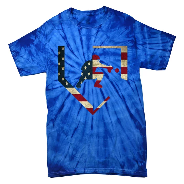 Baseball Catcher Gear Gift American Flag Baseballin Gift Tie-Dye T-Shirt