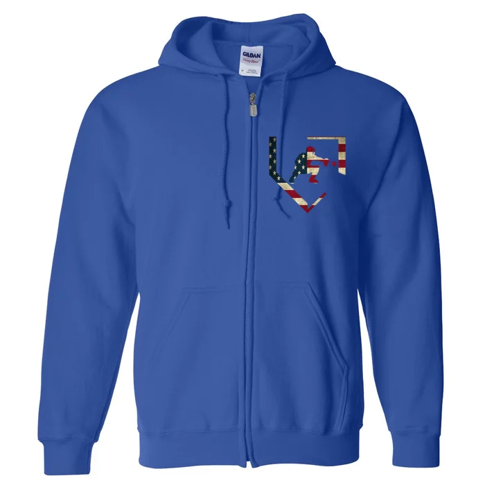 Baseball Catcher Gear Gift American Flag Baseballin Gift Full Zip Hoodie