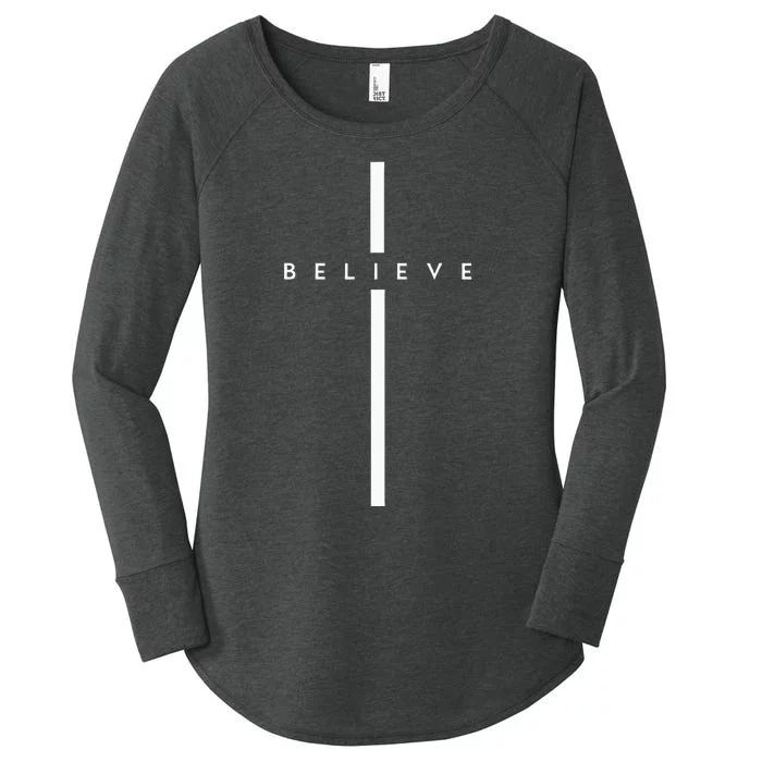 Believe Cross God Jesus Easter Christian Religious Women's Perfect Tri Tunic Long Sleeve Shirt