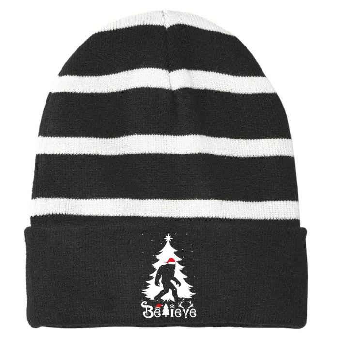 Bigfoot Christmas Gifts Funny Christmas Striped Beanie with Solid Band