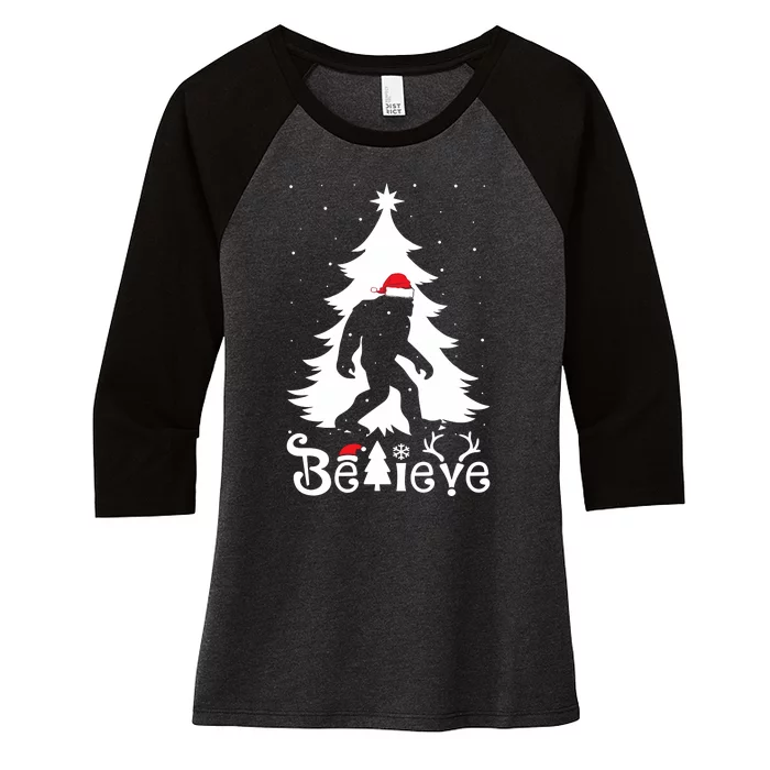 Bigfoot Christmas Gifts Funny Christmas Women's Tri-Blend 3/4-Sleeve Raglan Shirt