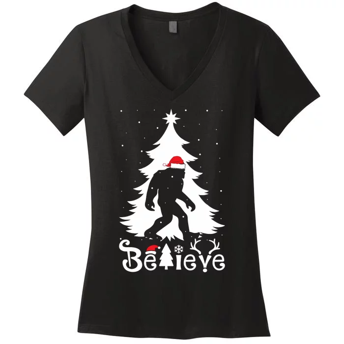 Bigfoot Christmas Gifts Funny Christmas Women's V-Neck T-Shirt