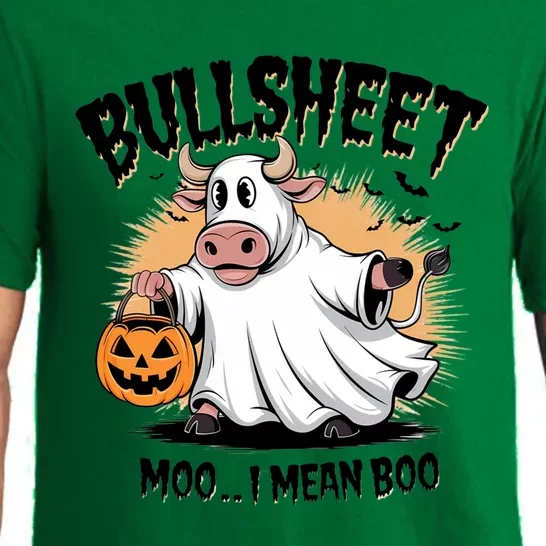 Bullsheet Cow Ghost Funny Moo I Mean Boo Halloween Spooky Gift Pajama Set