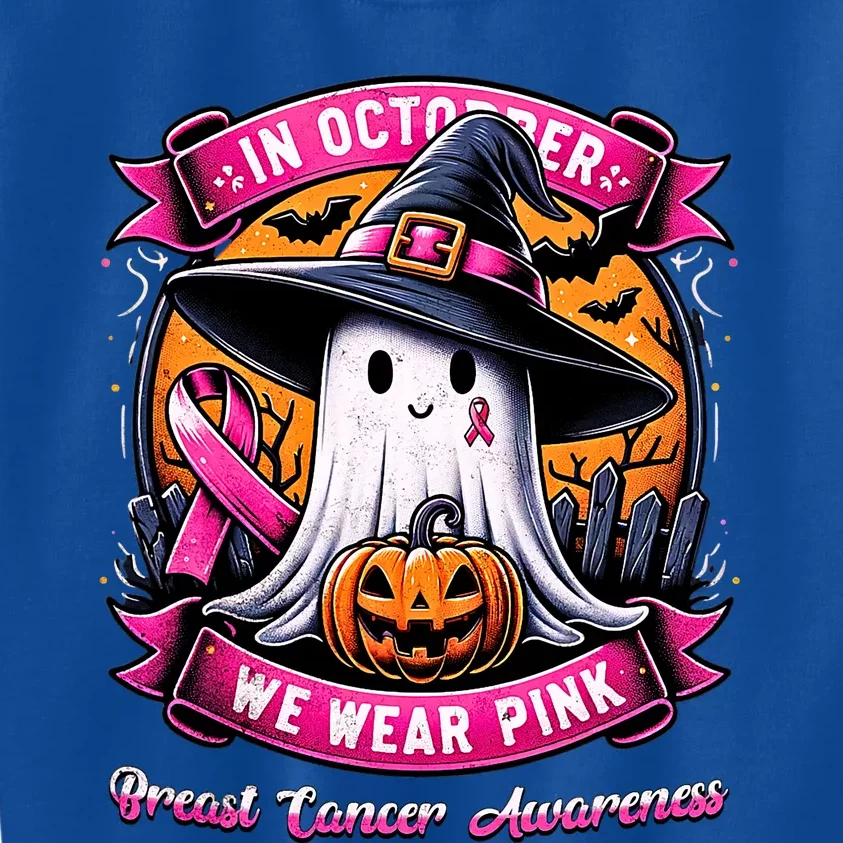 Breast Cancer Halloween In October We Wear Ghost Witch Kids Sweatshirt