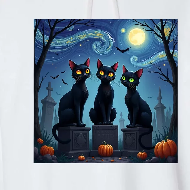 Black Cat Halloween Cat Lovers Starry Night Cat Van Gogh Garment-Dyed Fleece Hoodie