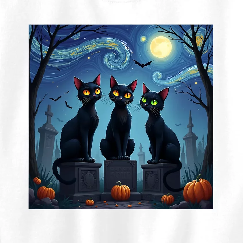 Black Cat Halloween Cat Lovers Starry Night Cat Van Gogh Kids Sweatshirt