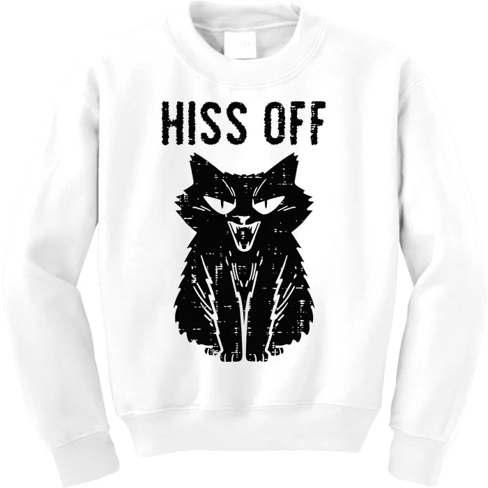 Black Cat Hiss Off Funny Meow Kids Sweatshirt