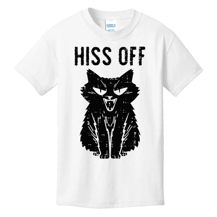 Black Cat Hiss Off Funny Meow Kids T-Shirt