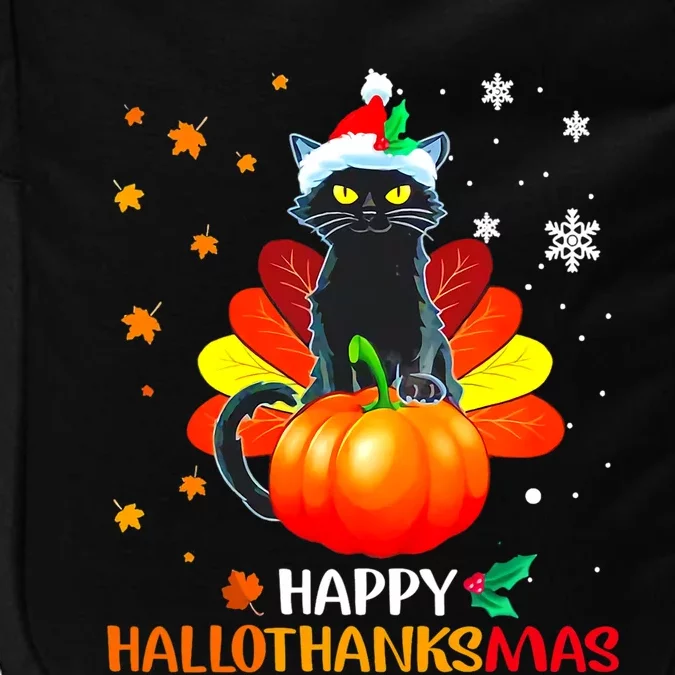 Black Cat Halloween And Merry Christmas Happy Hallothanksmas Gift Impact Tech Backpack