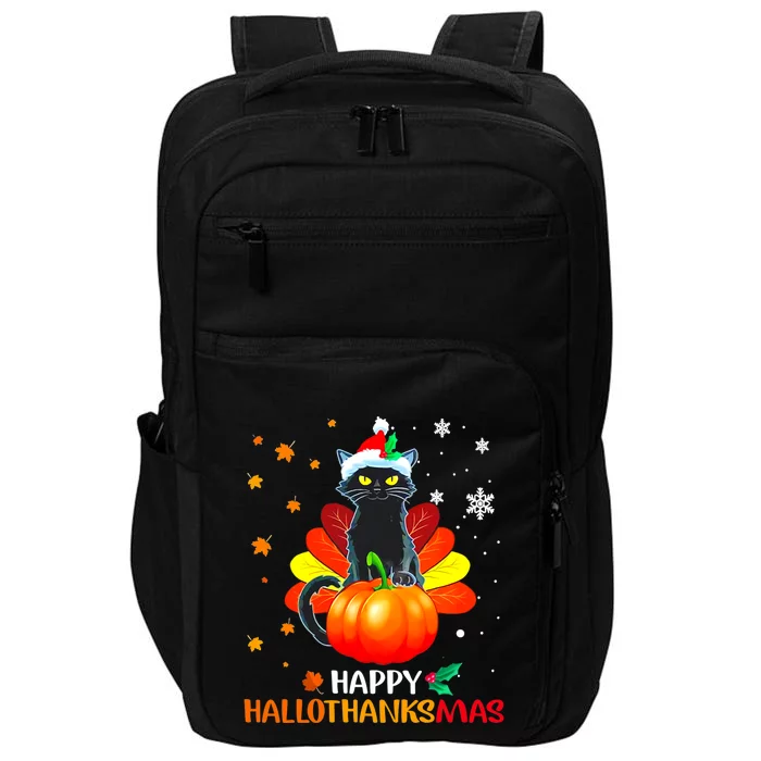 Black Cat Halloween And Merry Christmas Happy Hallothanksmas Gift Impact Tech Backpack