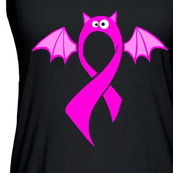 Breast Cancer Halloween Bat Pink Ribbon Ladies Essential Flowy Tank