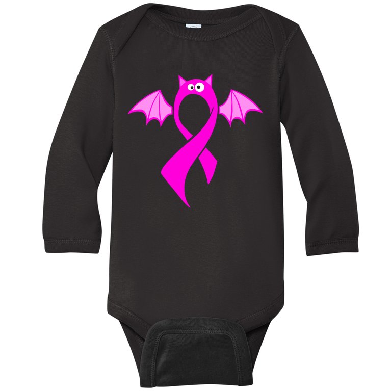 Breast Cancer Halloween Bat Pink Ribbon Baby Long Sleeve Bodysuit