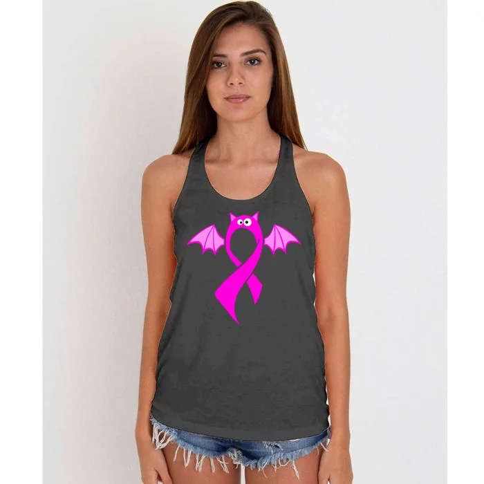 Breast Cancer Halloween Bat Pink Ribbon Women's Knotted Racerback Tank