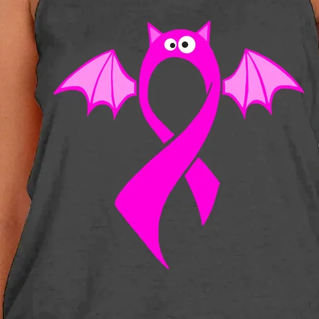 Breast Cancer Halloween Bat Pink Ribbon Women's Knotted Racerback Tank