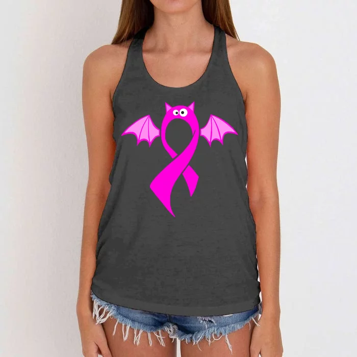 Breast Cancer Halloween Bat Pink Ribbon Women's Knotted Racerback Tank