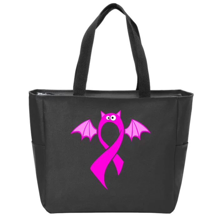 Breast Cancer Halloween Bat Pink Ribbon Zip Tote Bag