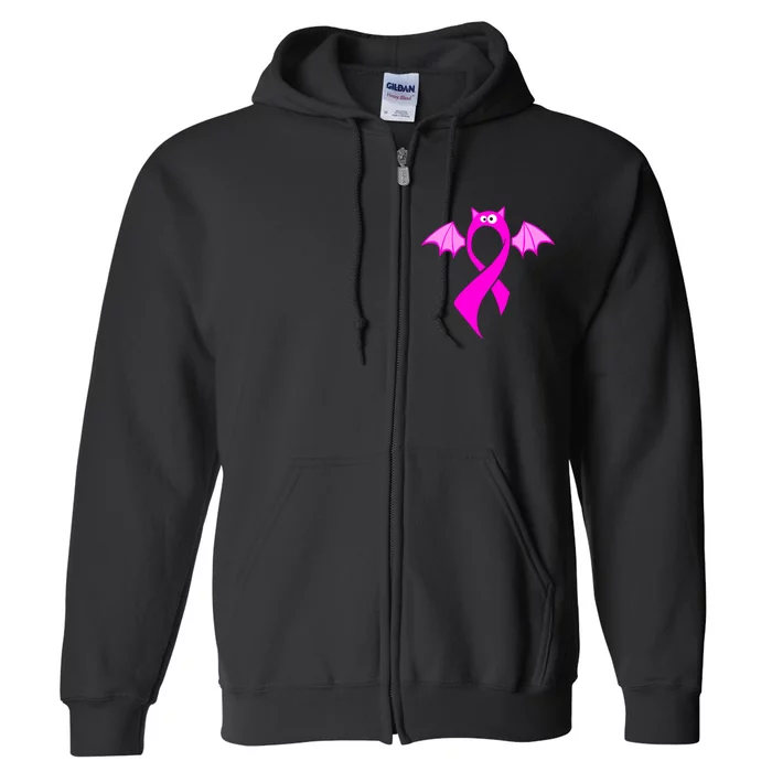 Breast Cancer Halloween Bat Pink Ribbon Full Zip Hoodie