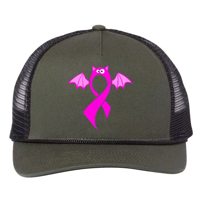 Breast Cancer Halloween Bat Pink Ribbon Retro Rope Trucker Hat Cap