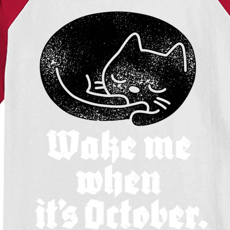 Black Cat Halloween Wake Me When Its October Gift Kids Colorblock Raglan Jersey