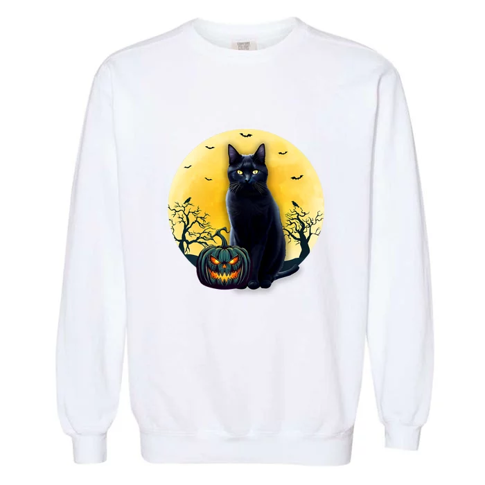 Black Cat Halloween Pumpkin Costume For Kids Garment-Dyed Sweatshirt