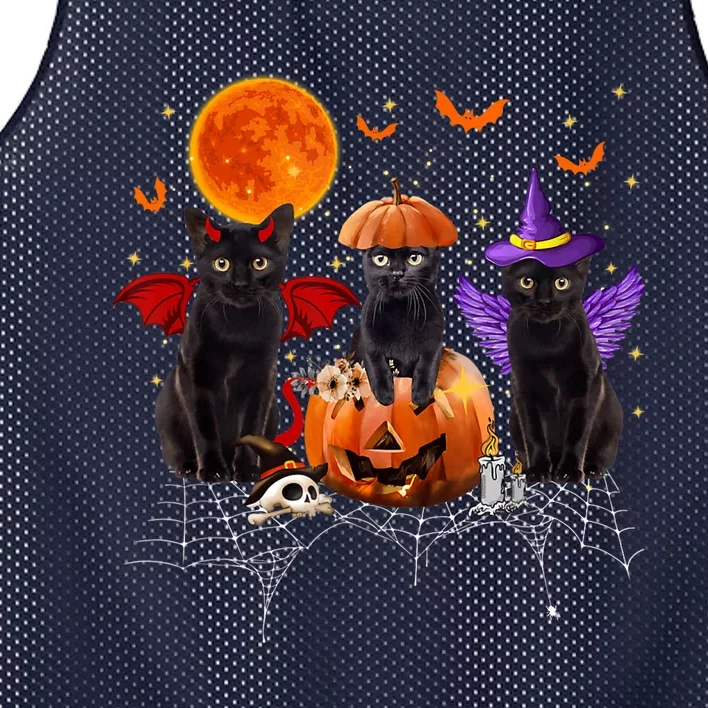 Black Cat Halloween Black Cat Sitting On Pumpkin Mesh Reversible Basketball Jersey Tank